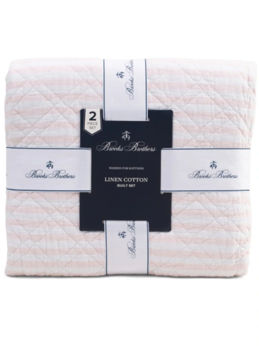 Brooks Brothers Soft Pink Linen Blend Cotton Quilt Set